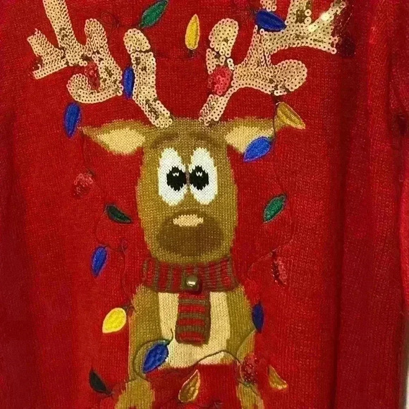 Karen Scott Embellished Party Reindeer Sweater Ugly Christmas XL - Picture 2 of 13
